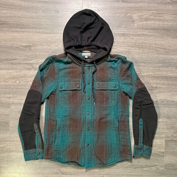 L.L. Bean Men's Signature Heritage Flannel Hooded Shirt Jacket - Green/Brown - Picture 3 of 7
